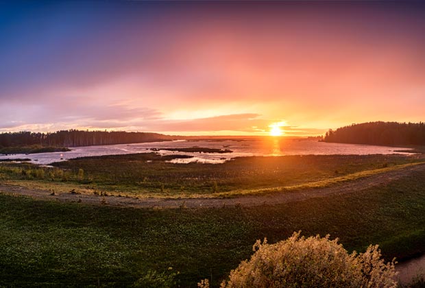 Auringonlasku lintutornista, Puurijärven ja Isonsuon kansallispuisto